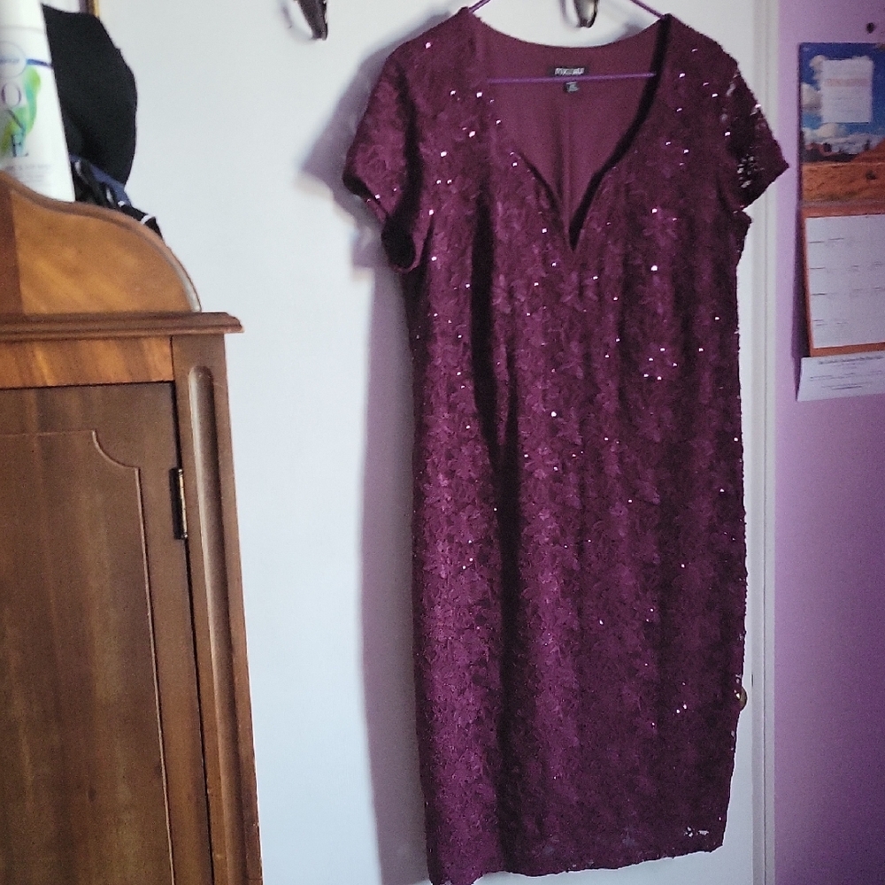 Roz & Ali Deep Purple Sequin Midi Dress